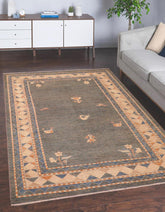 handmade Modern Gabbeh Blue Orange Hand Knotted RECTANGLE 100% WOOL area rug 6  x 9